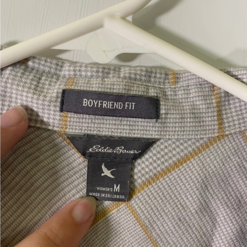 Eddie Bauer Medium Grey, White and Yellow Boyfriend Fit Button Down Shirt - Picture 3 of 4